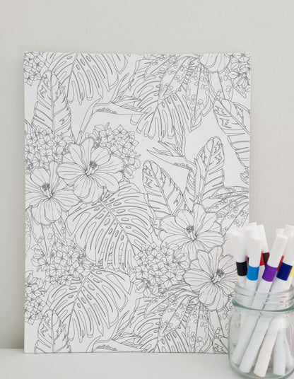 Canvas board with hibiscus flower design and acrylic markers DIY art kit by Creative Box