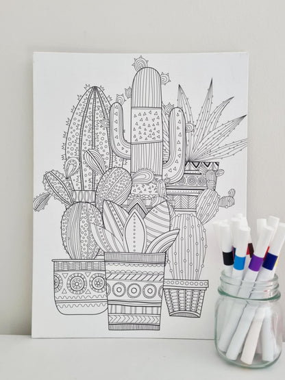 Canvas board with potted plant design and acrylic markers DIY art kit by Creative Box