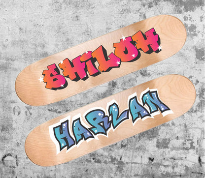 Customised skateboard deck painting kit with paints, personalised name transfer, and accessories by Creative Box