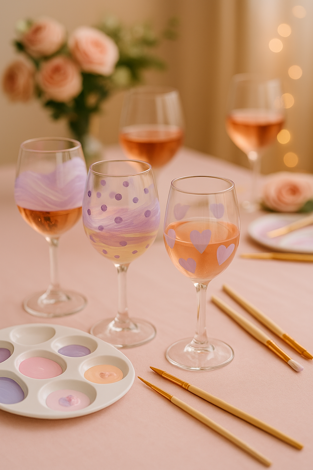 DIY wine glass painting kit with 2 wine glasses, colourful paints, brushes, and palette by Creative Box