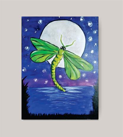 DIY dragonfly painting kit with canvas, paints, brushes, apron, and step-by-step tutorial by Creative Box