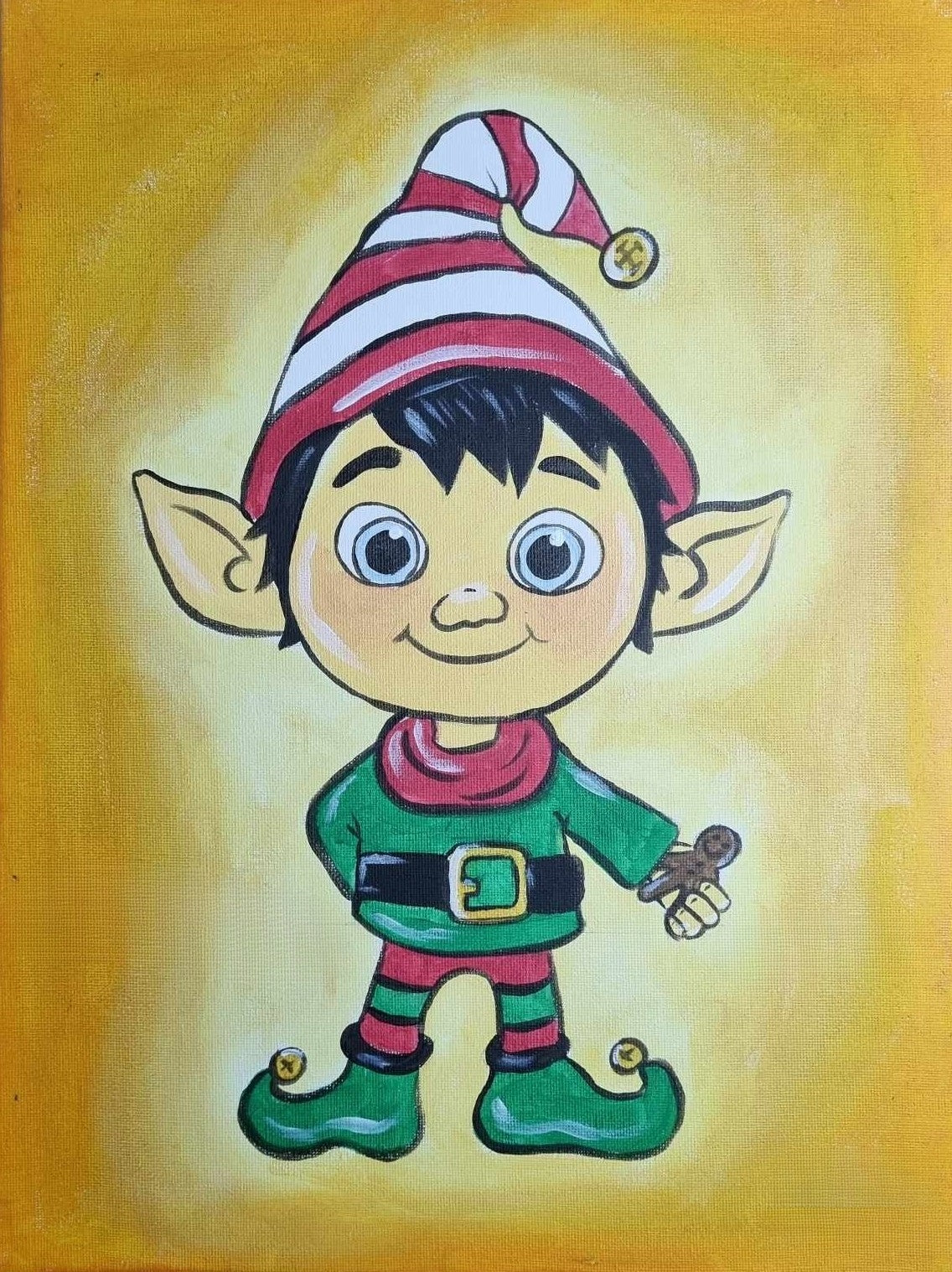 "DIY elf painting kit with canvas, paints, brushes, apron, step-by-step booklet, and video tutorial by Creative Box"