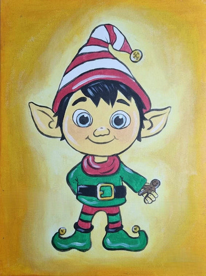 "DIY elf painting kit with canvas, paints, brushes, apron, step-by-step booklet, and video tutorial by Creative Box"