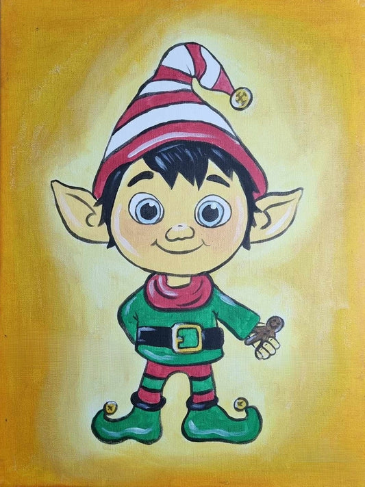 "DIY elf painting kit with canvas, paints, brushes, apron, step-by-step booklet, and video tutorial by Creative Box"