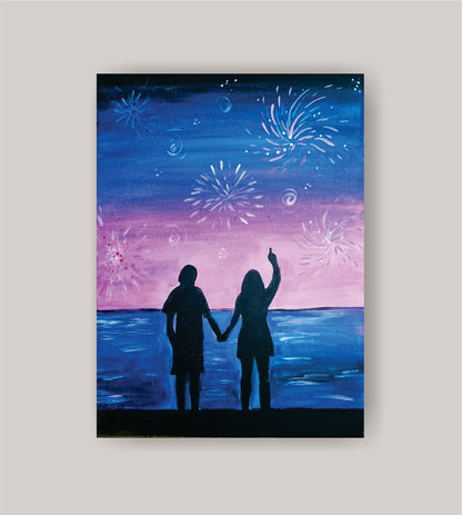 DIY fireworks painting kit with canvas, paints, brushes, apron, and step-by-step tutorial by Creative Box