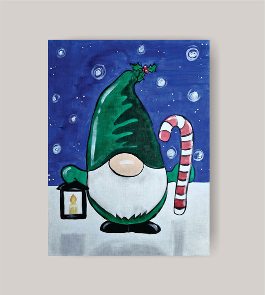 DIY gnome painting kit with canvas, paints, brushes, apron, step-by-step booklet, and video tutorial by Creative Box