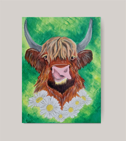 DIY highland cow painting kit with canvas, paints, brushes, apron, and step-by-step tutorial by Creative Box