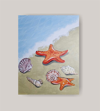 DIY seashell beach painting kit with canvas, paints, brushes, apron, and step-by-step tutorial by Creative Box