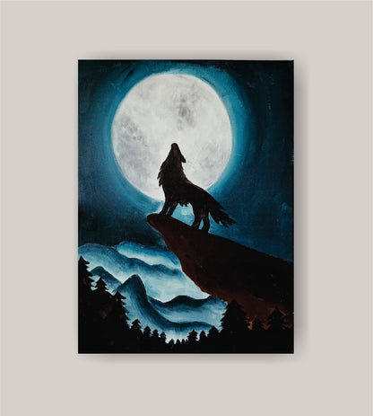 DIY wolves painting kit with canvas, paints, brushes, apron, and step-by-step tutorial by Creative Box